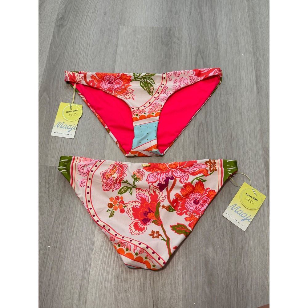 NWT Maaji Reversible Bikini Bottom Pink Orange Coral Colorful Bright XL